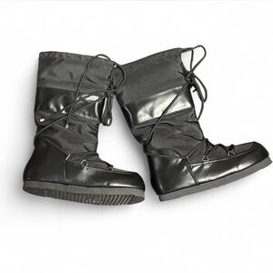 Black Winter Snow Boots|Waterproof Nylon and Faux Leather| size 7